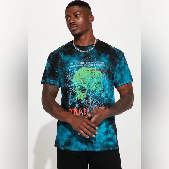 New 3XL Pirate Video Tie Dye Short Sleeve Tee - Blue/Black - Picture 3 of 9